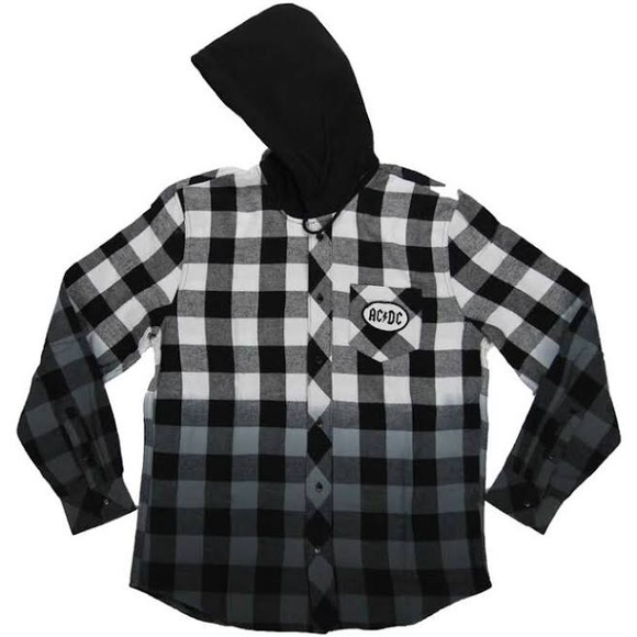 AC &DC Button Up Hooded Flannel Shirt - Picture 4 of 4